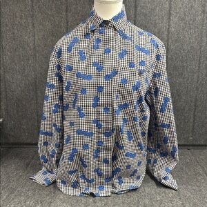 Austin Reed Blue and Black Casual Button Down Shirt
